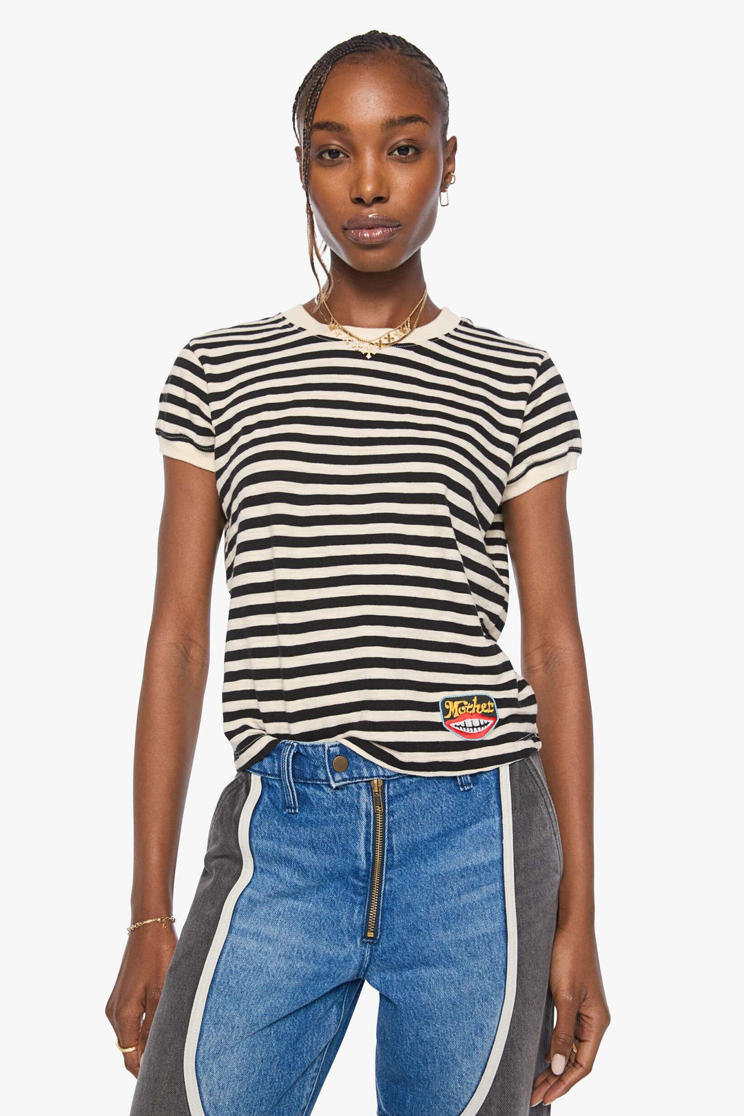 Black And Cream Stripe The Boxy Goodie Goodie Tee