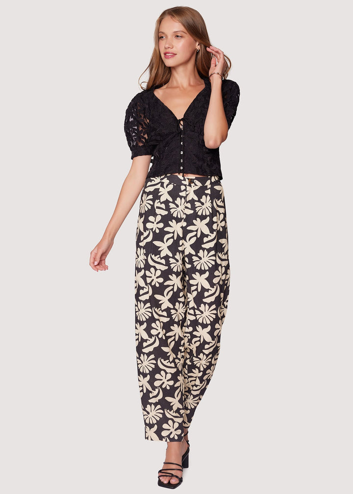 Black And Cream Tropical Floral Straight Leg Pant