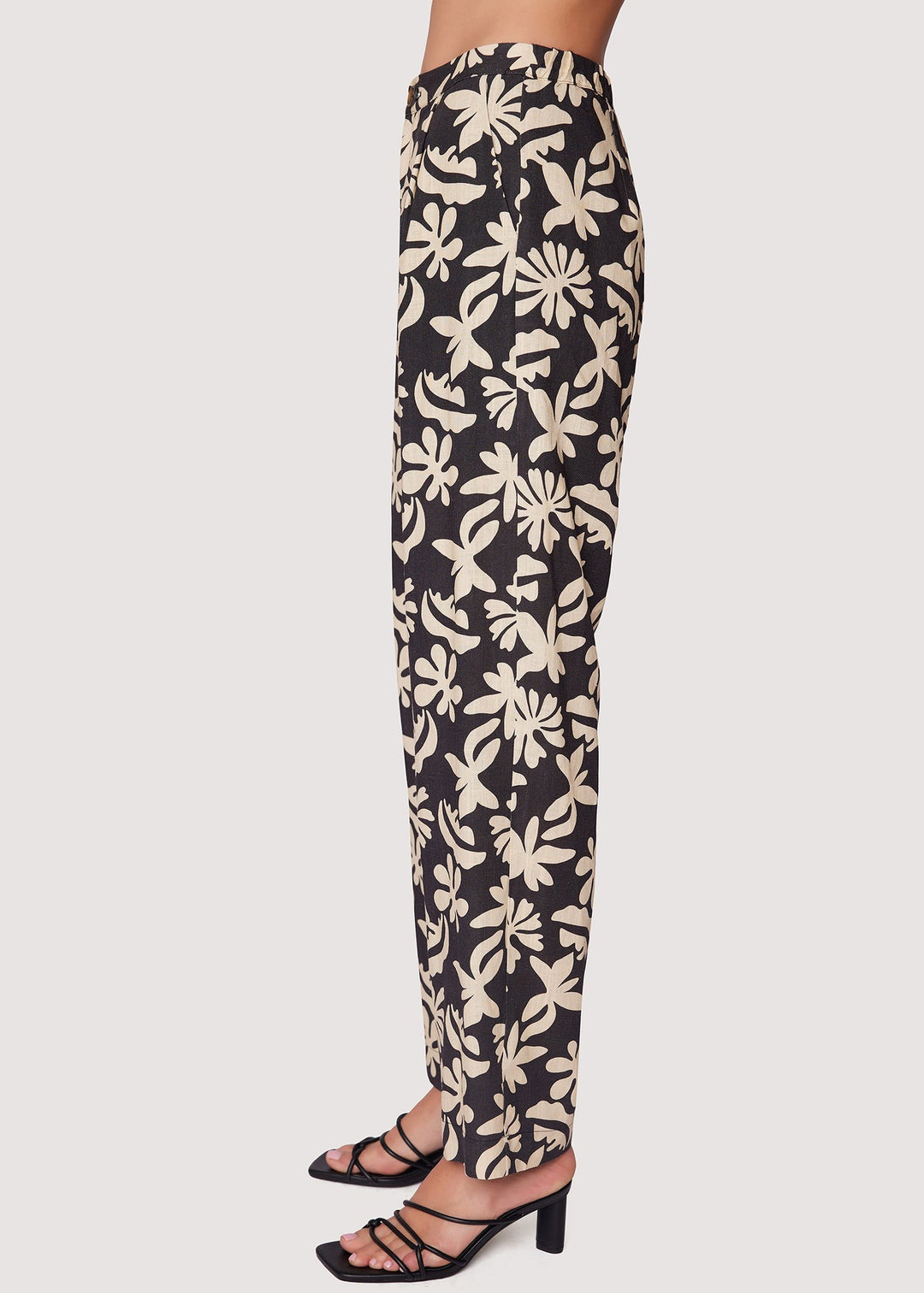 Black And Cream Tropical Floral Straight Leg Pant