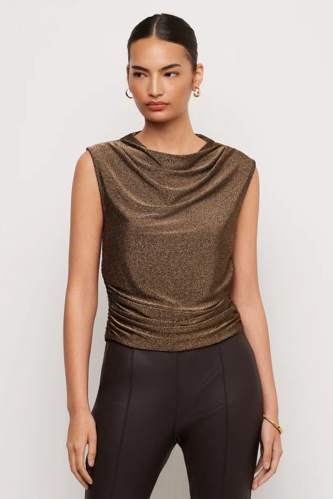 Black And Gold Metallic Paige Shirred Top