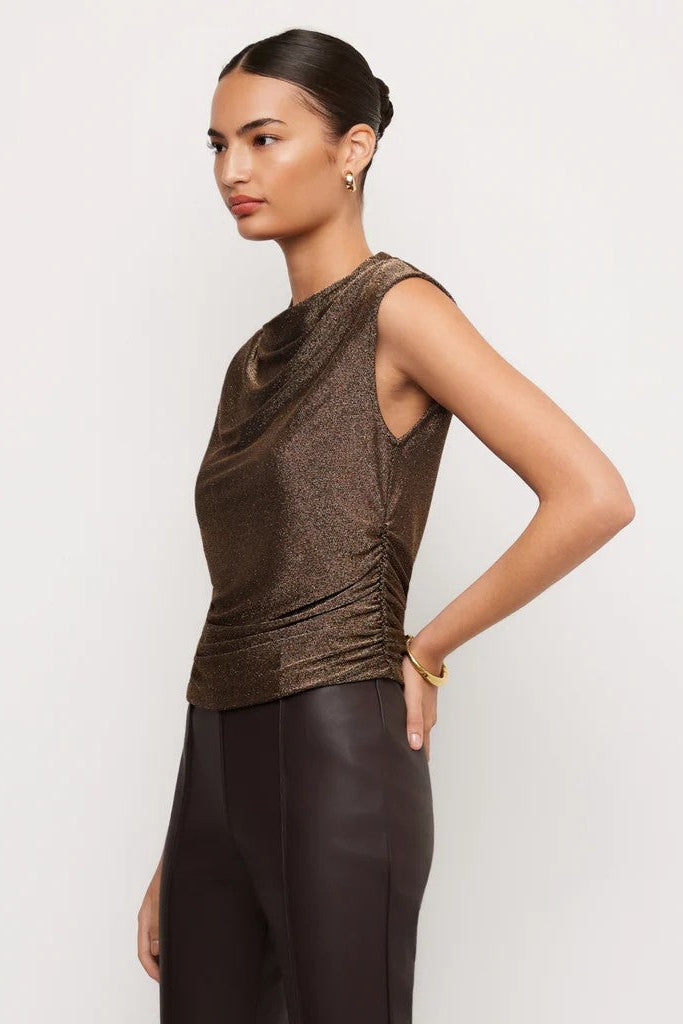 Black And Gold Metallic Paige Shirred Top