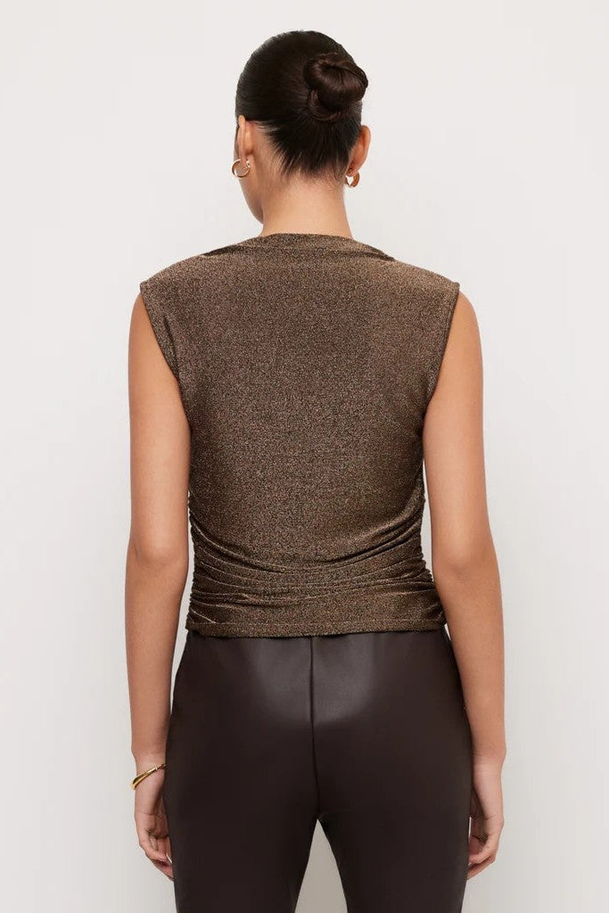 Black And Gold Metallic Paige Shirred Top