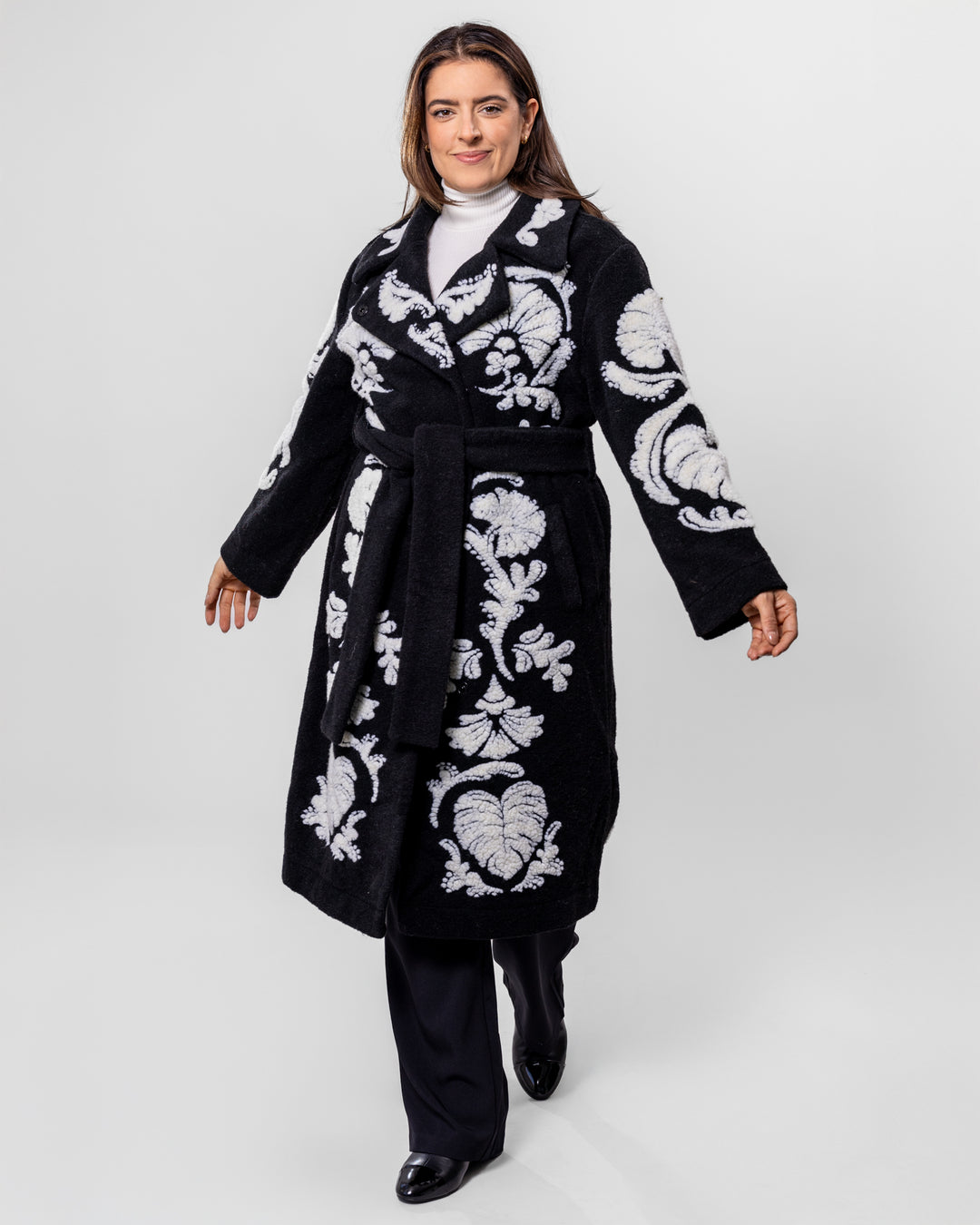 Black And White Helen Fleece Coat