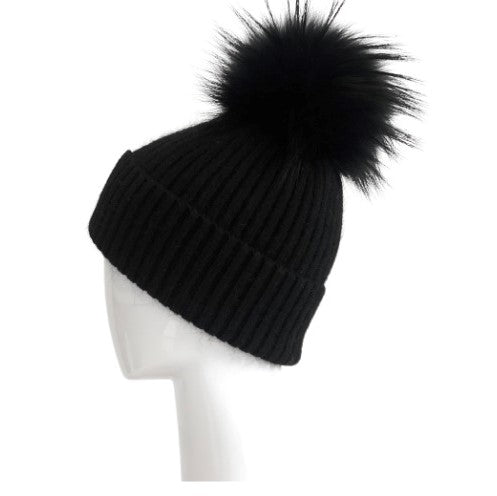 Black Angora Wool Blend Pom Hat