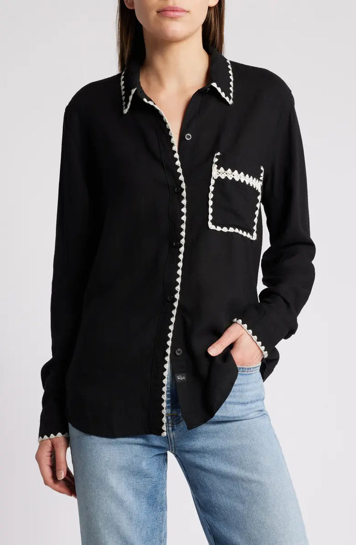 Black Blanket Stitch Charli Shirt