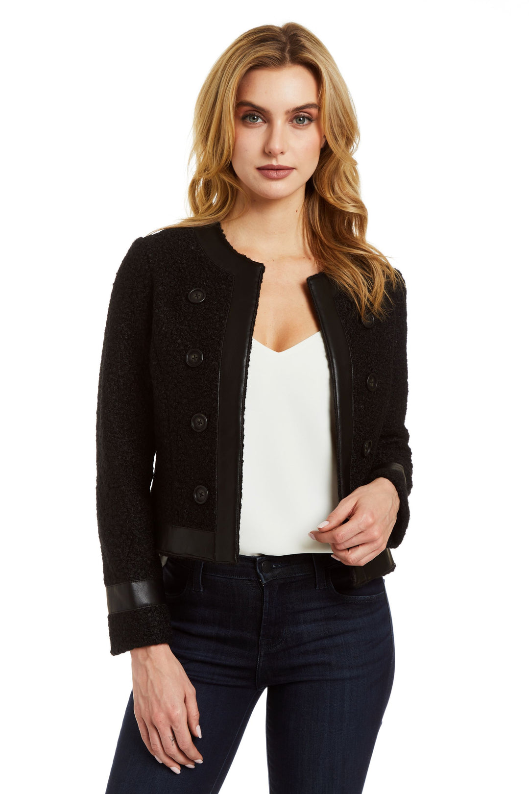 Black Boucle And Faux Leather Audrey Jacket