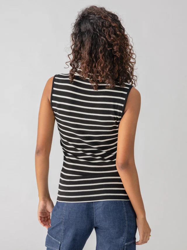 Black Chalk Stripe Mock Neck Tank