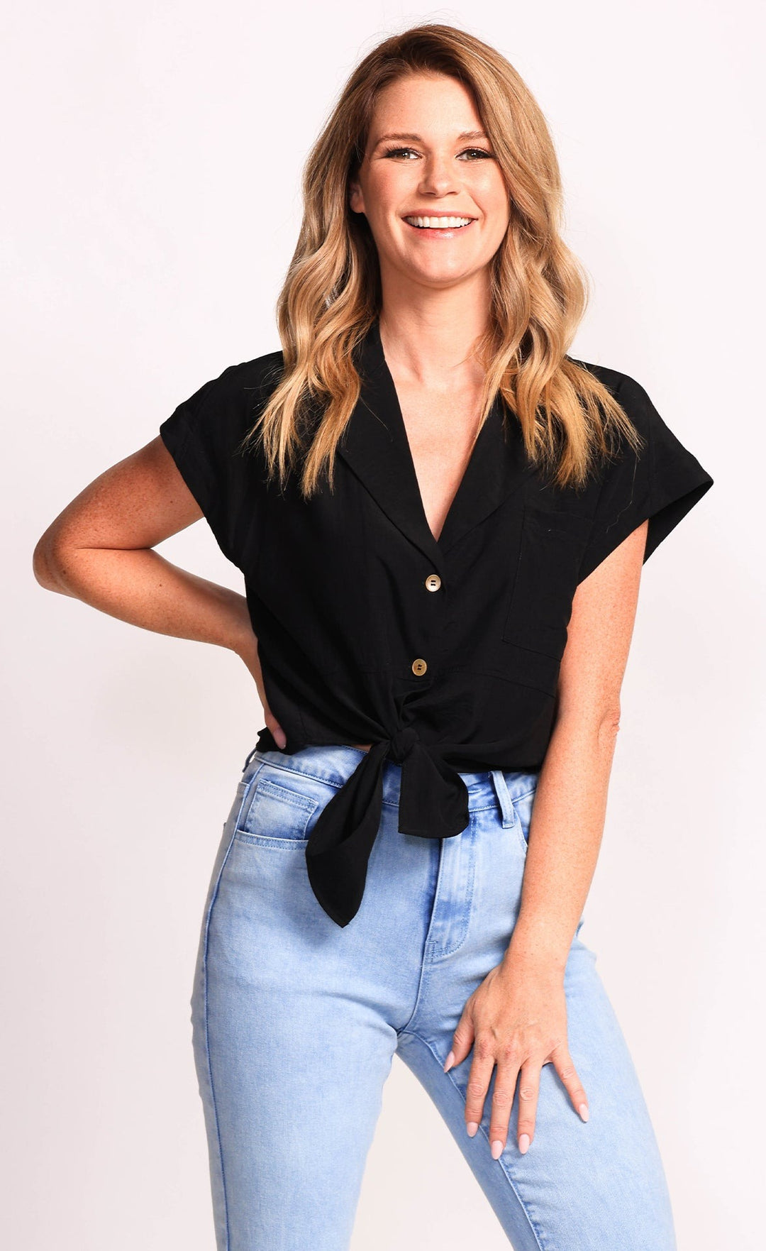 Black Collared Cap Sleeve Kalina Blouse