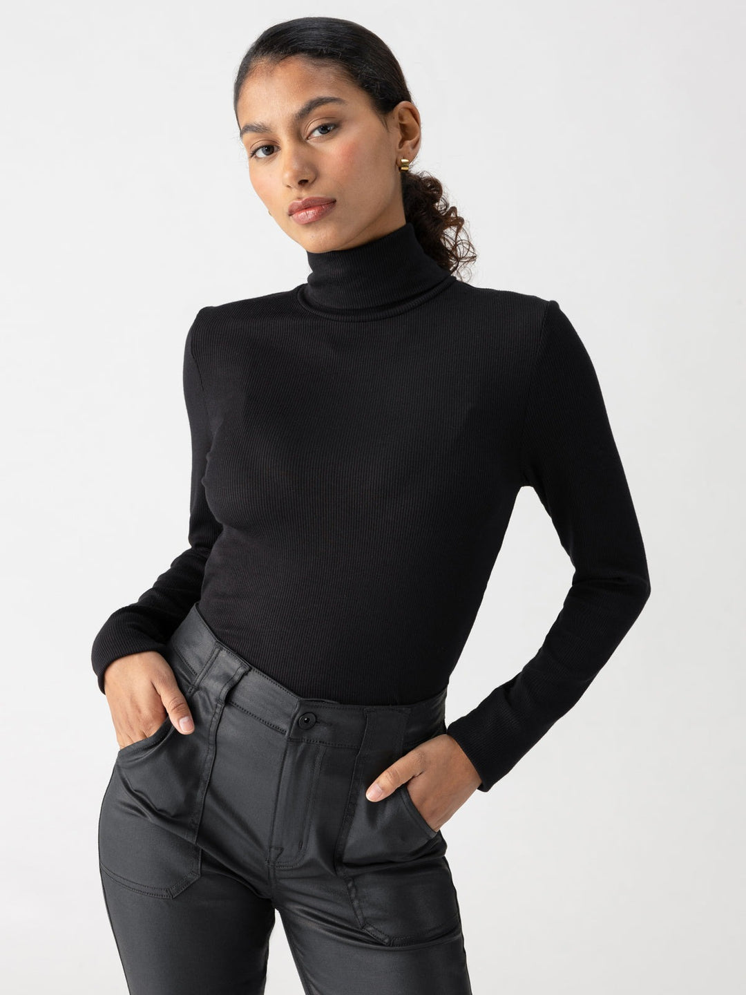 Black Essential Turtleneck Top