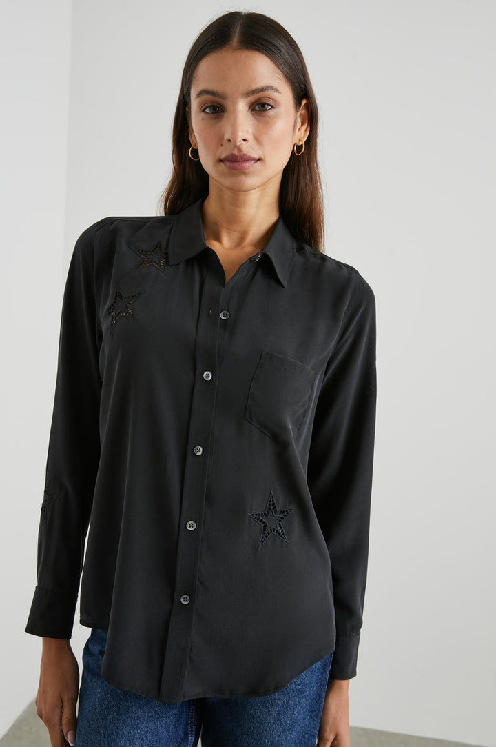 Black Eyelet Silk Kate Shirt