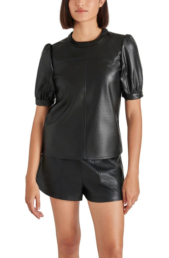 Black Faux Leather Miller Top