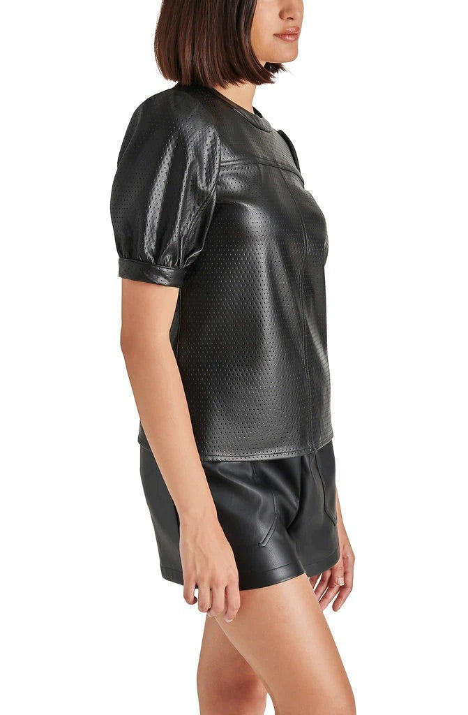 Black Faux Leather Miller Top