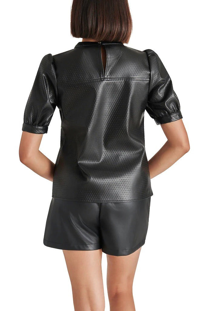 Black Faux Leather Miller Top