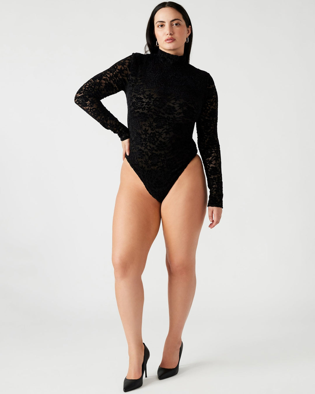 Black Flocked Lace Cassi Bodysuit