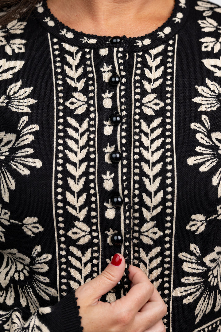 Black Flower Bloom Cardigan