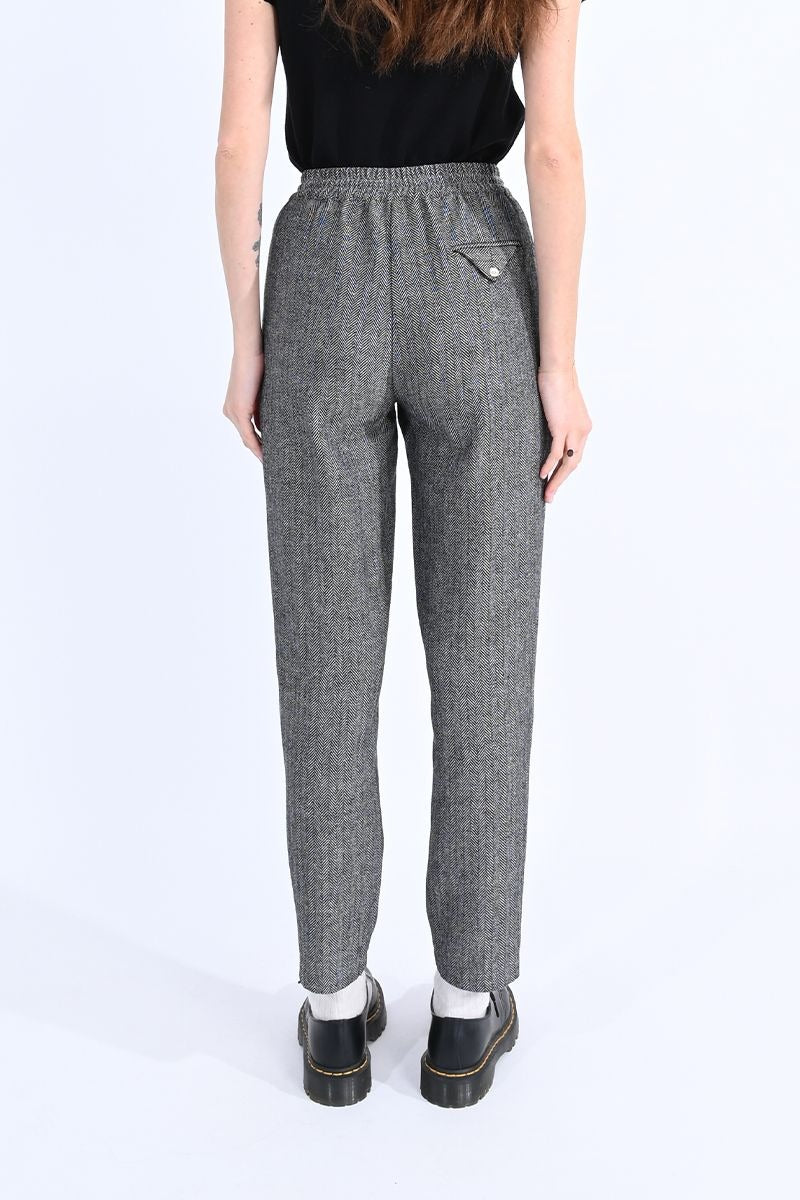 Black Herringbone Woven Pull-On Pant