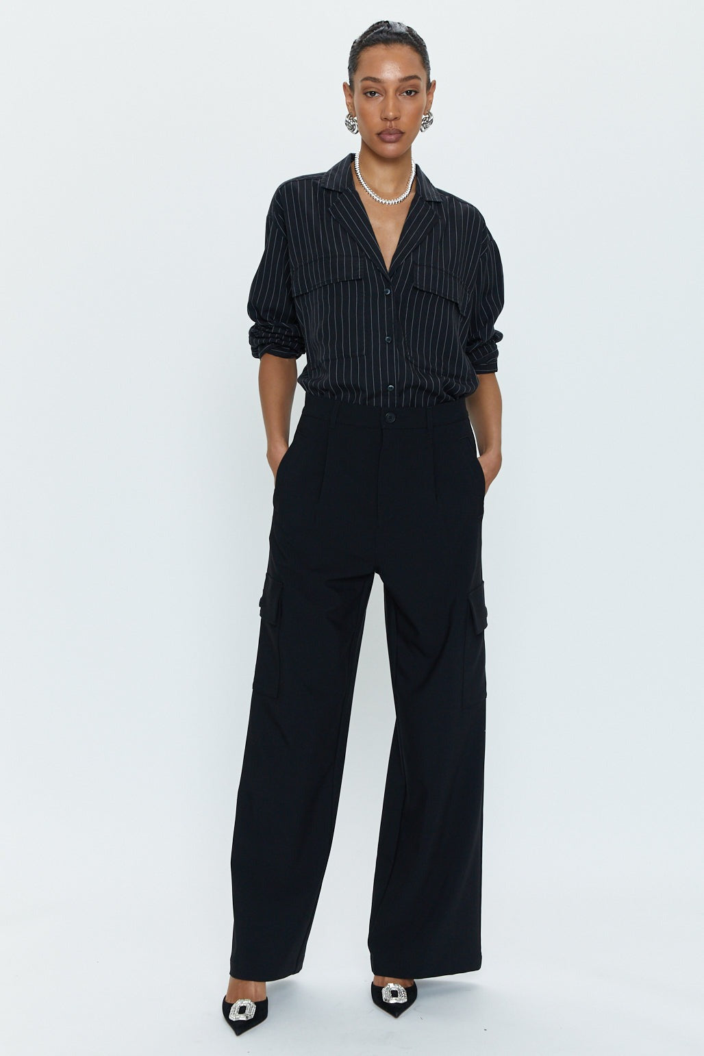 Black High Rise Relaxed Brynn Cargo Pant