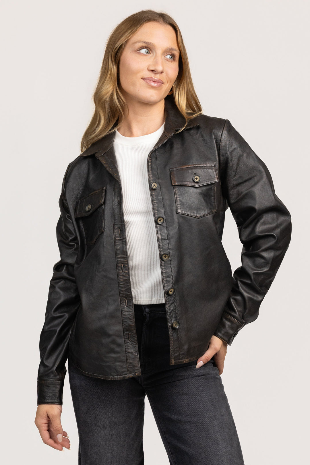Black Leather Western Shirt