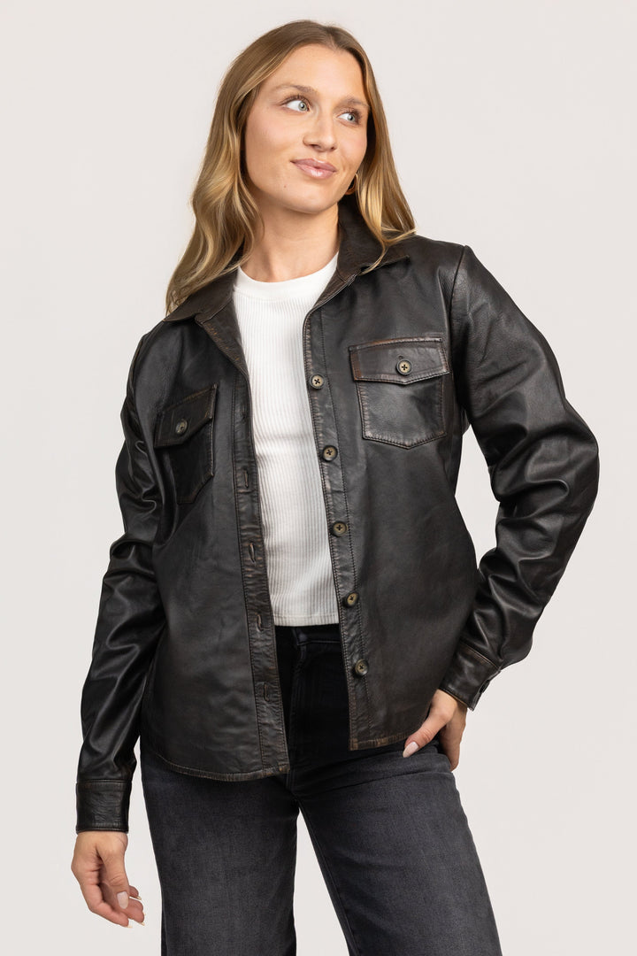 Black Leather Western Shirt
