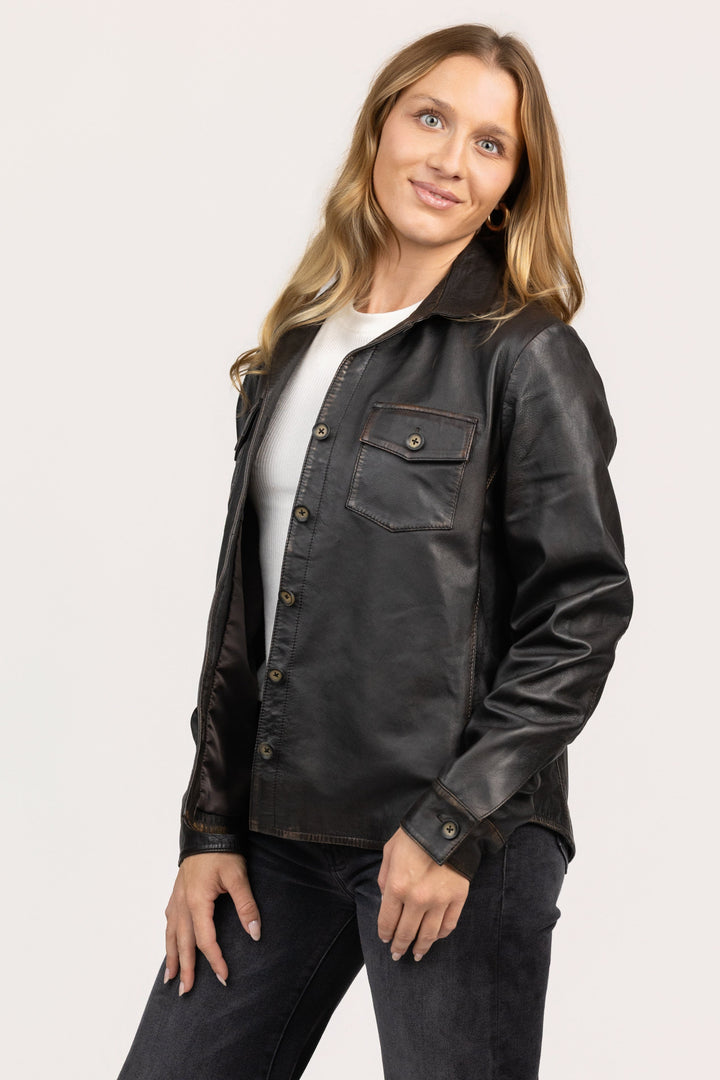 Black Leather Western Shirt