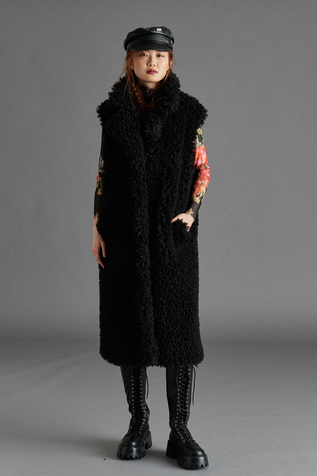 Black Long Faux Fur Giada Vest