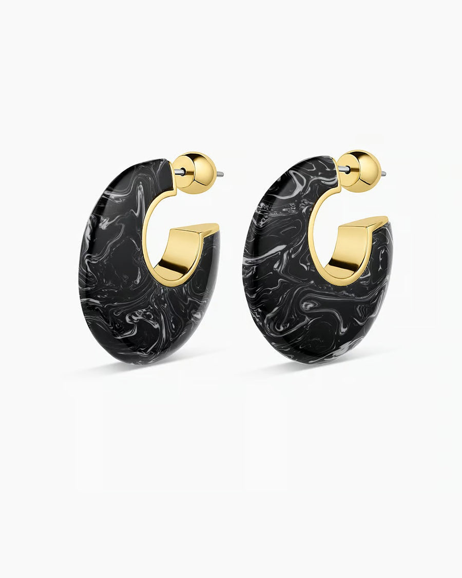 Black Marble And Gold Paseo Arc Hoops โ Fourteenth Boutique