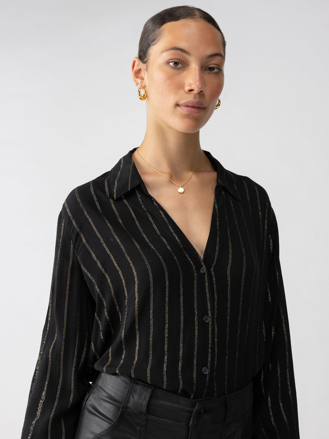 Black Metallic Stripe Shirt