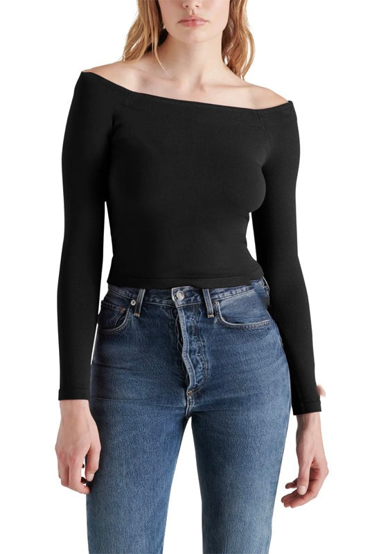 Black Off The Shoulder Ressi Sweater