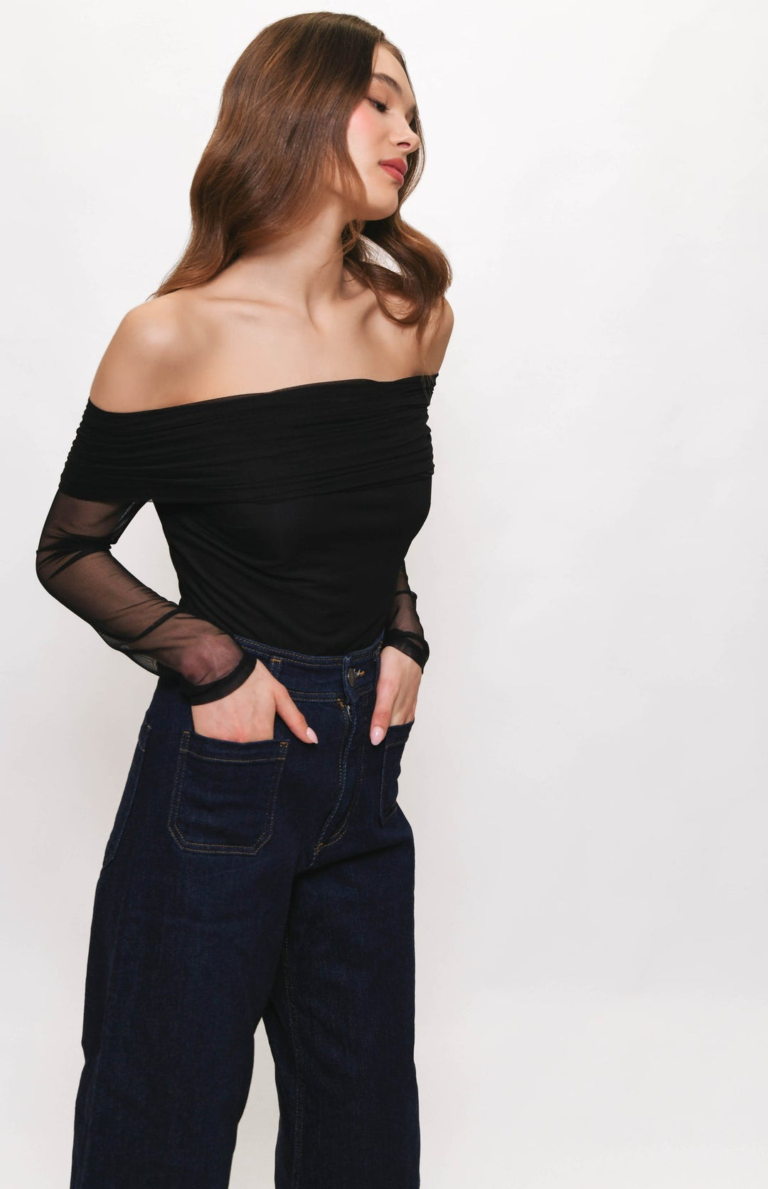 Black Off The Shoulder Thatcher Bodysuit