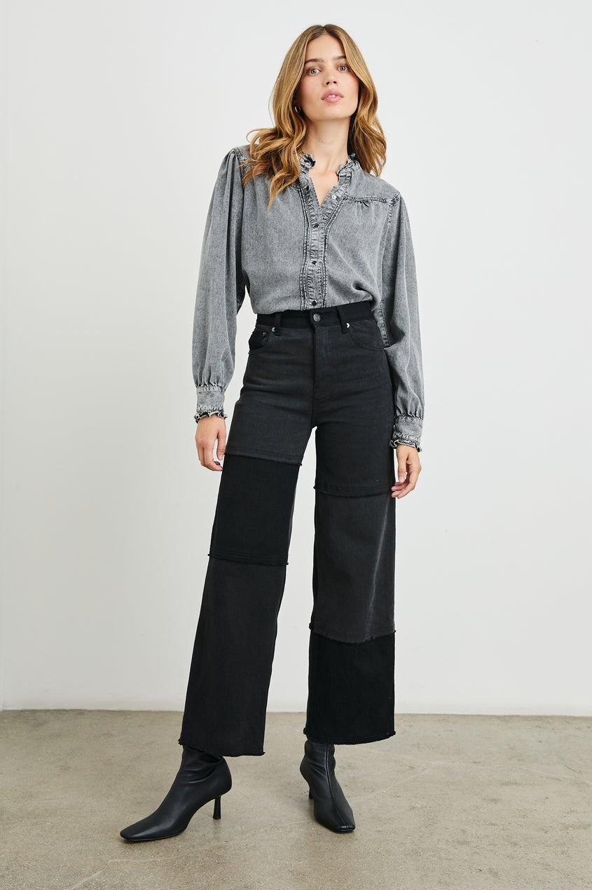 Black Patchwork Wide Leg Crop Getty Jean