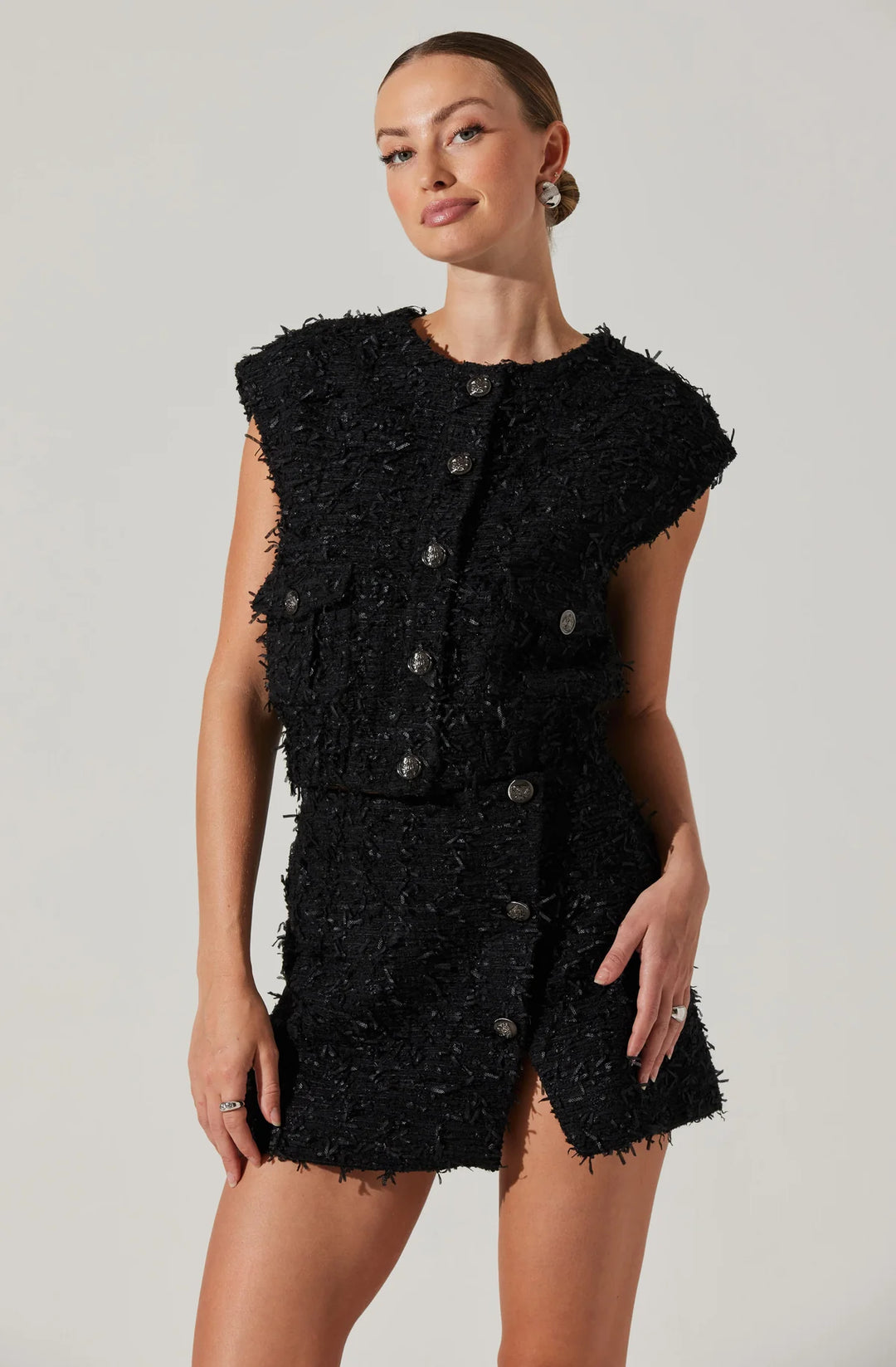 Black Pedrine Tweed Vest