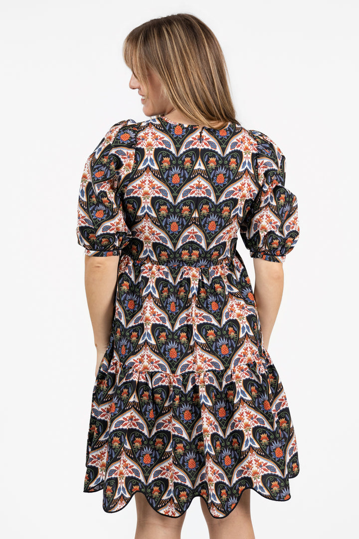 Black Porcelain Birds Mini Dress