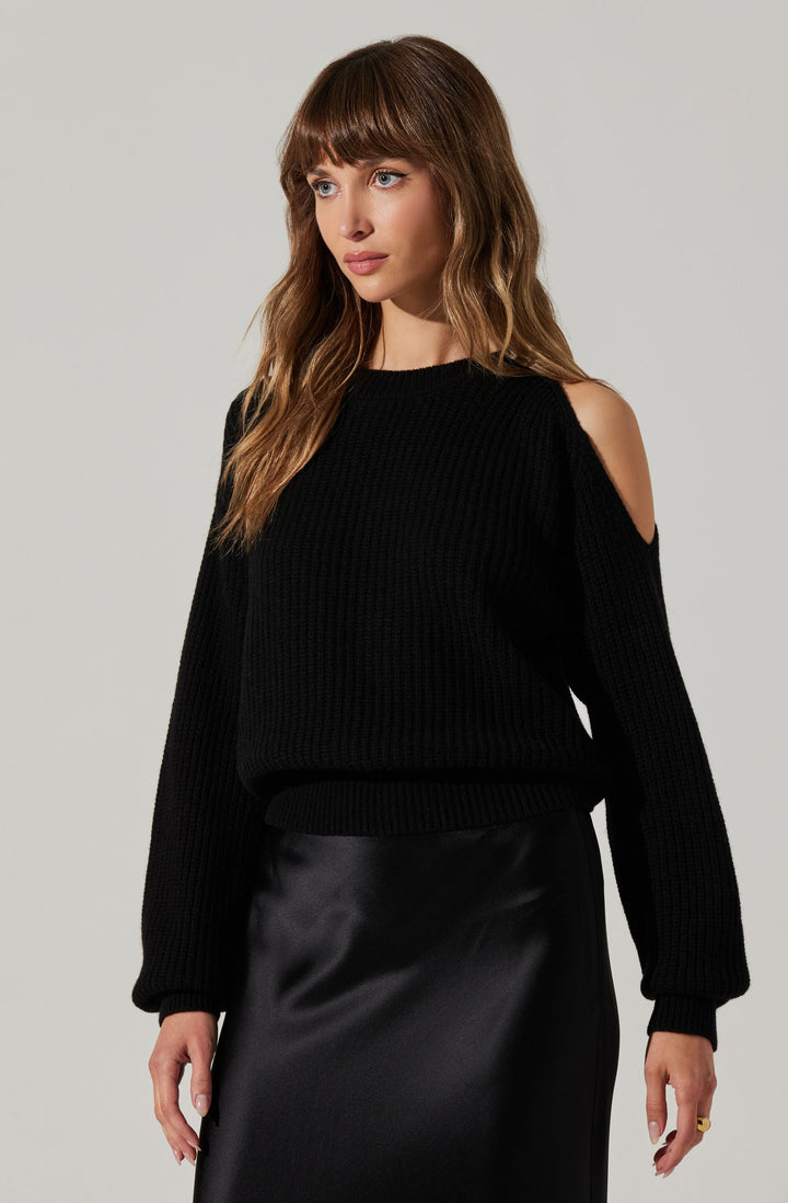 Black Ribbed Cold Shoulder Millicent Sweater