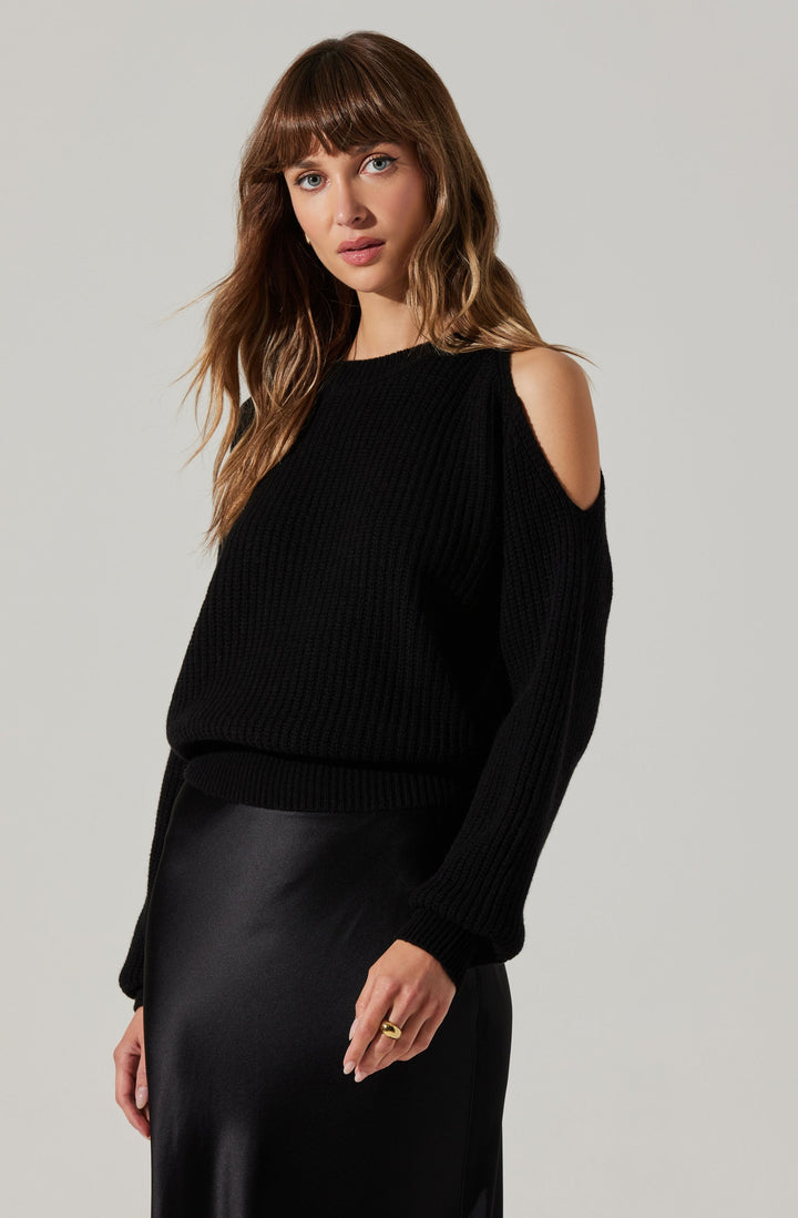 Black Ribbed Cold Shoulder Millicent Sweater