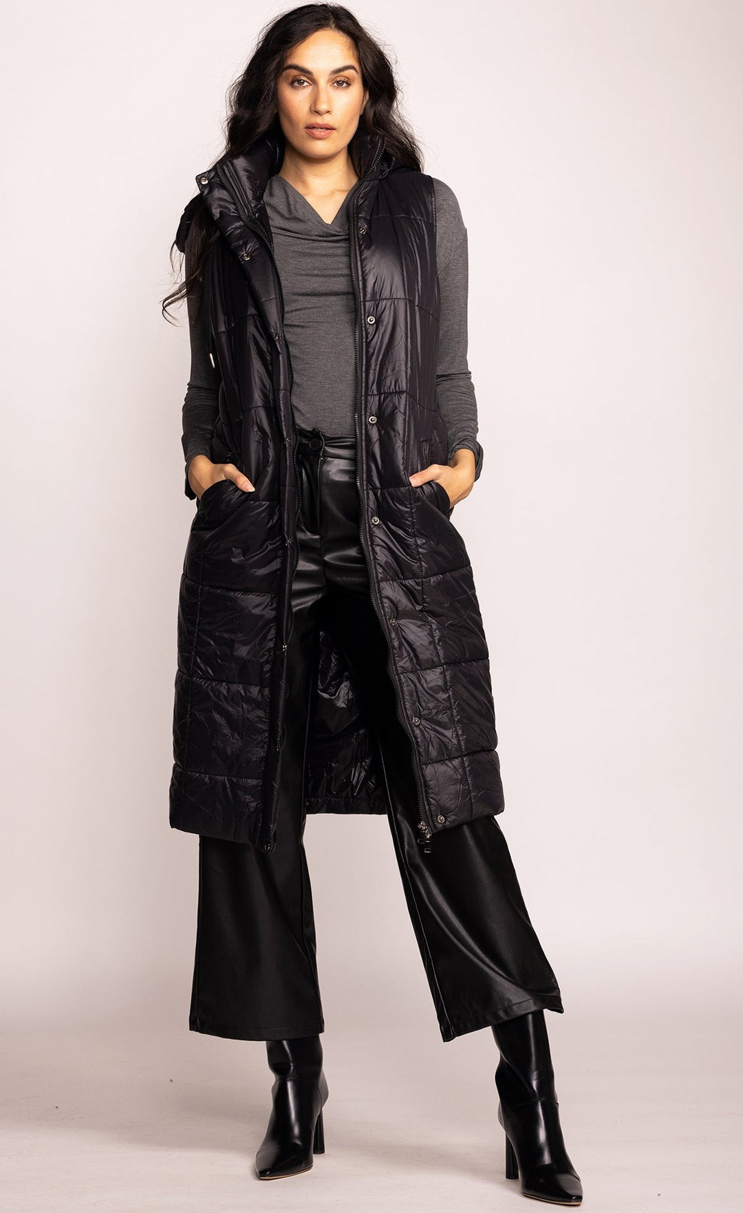 Black Sleeveless Hooded Larisa Coat