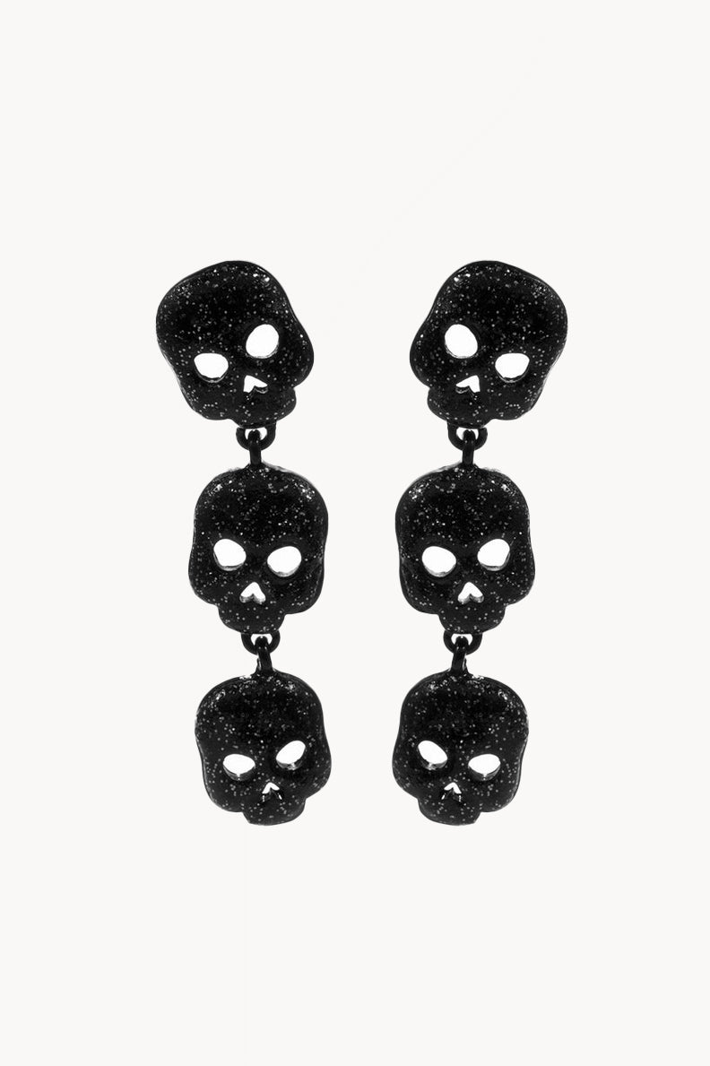 Black Triple Skull Link Drop Earrings