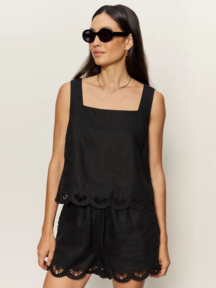 Black Almost There Linen Top