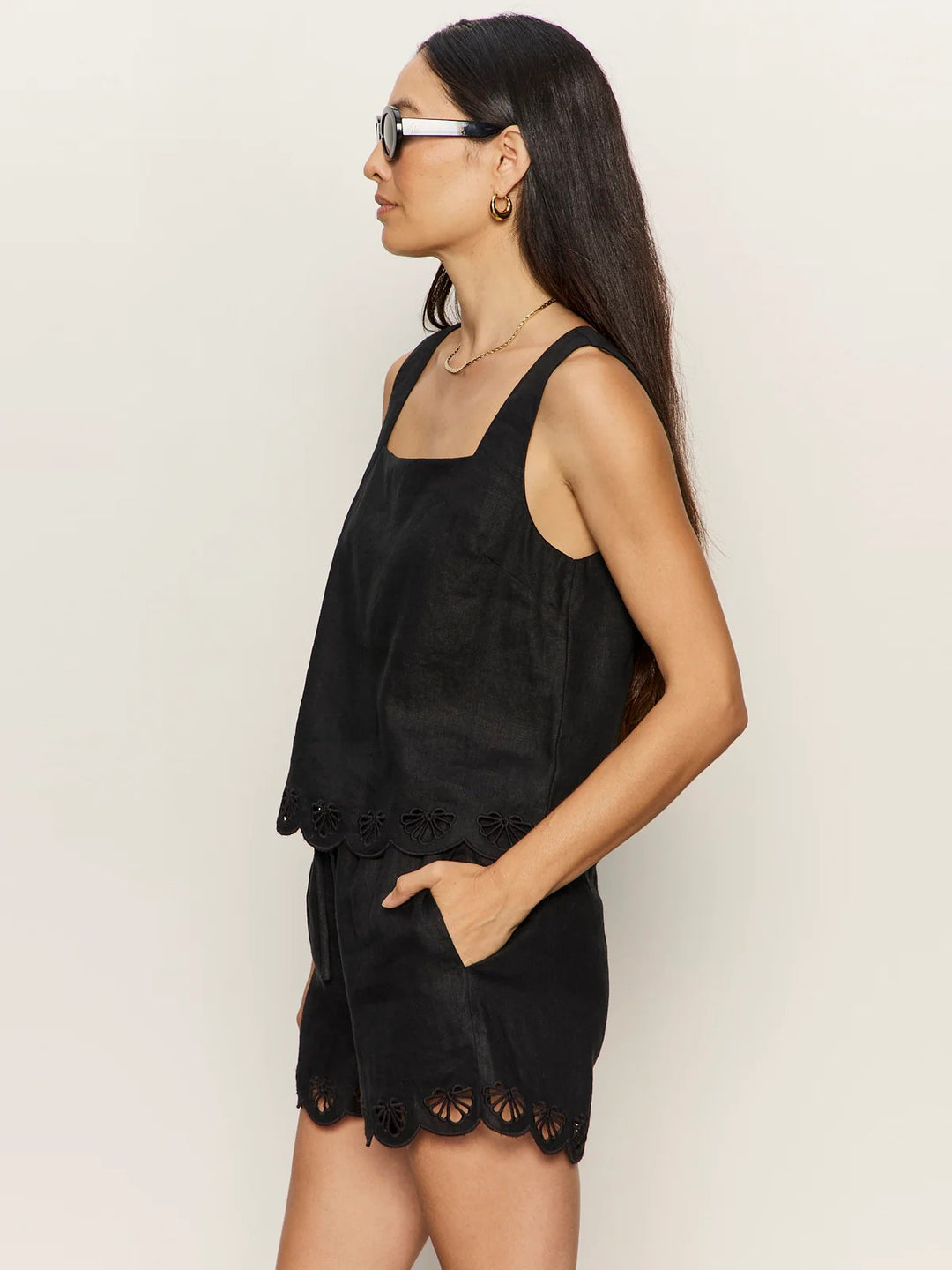 Black Almost There Linen Top