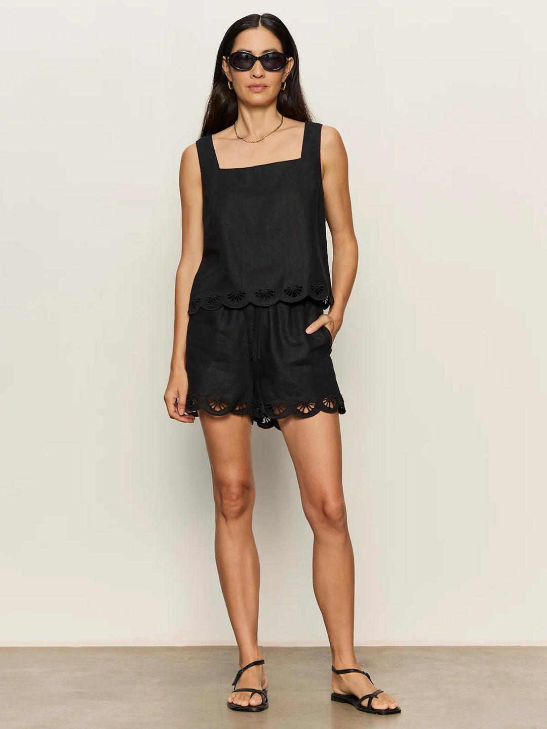 Black Almost There Linen Top