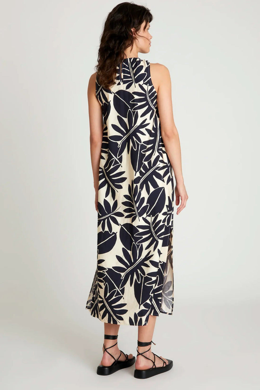Black And Ivory Sleeveless Midi Dress