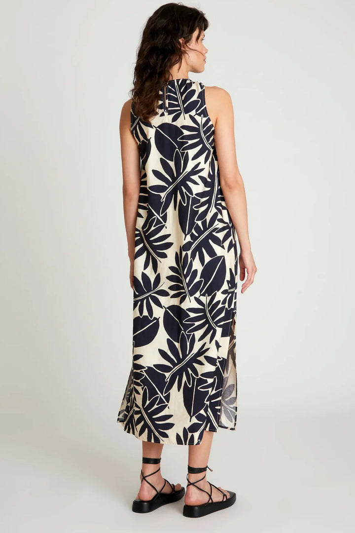 Black And Ivory Sleeveless Midi Dress