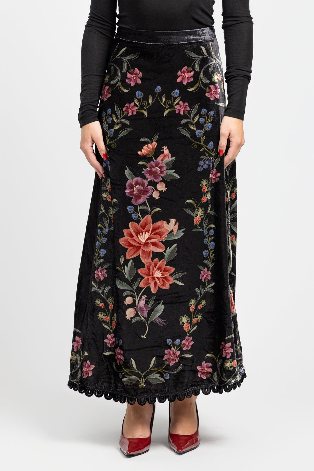 Black Belle Garden Midi Skirt