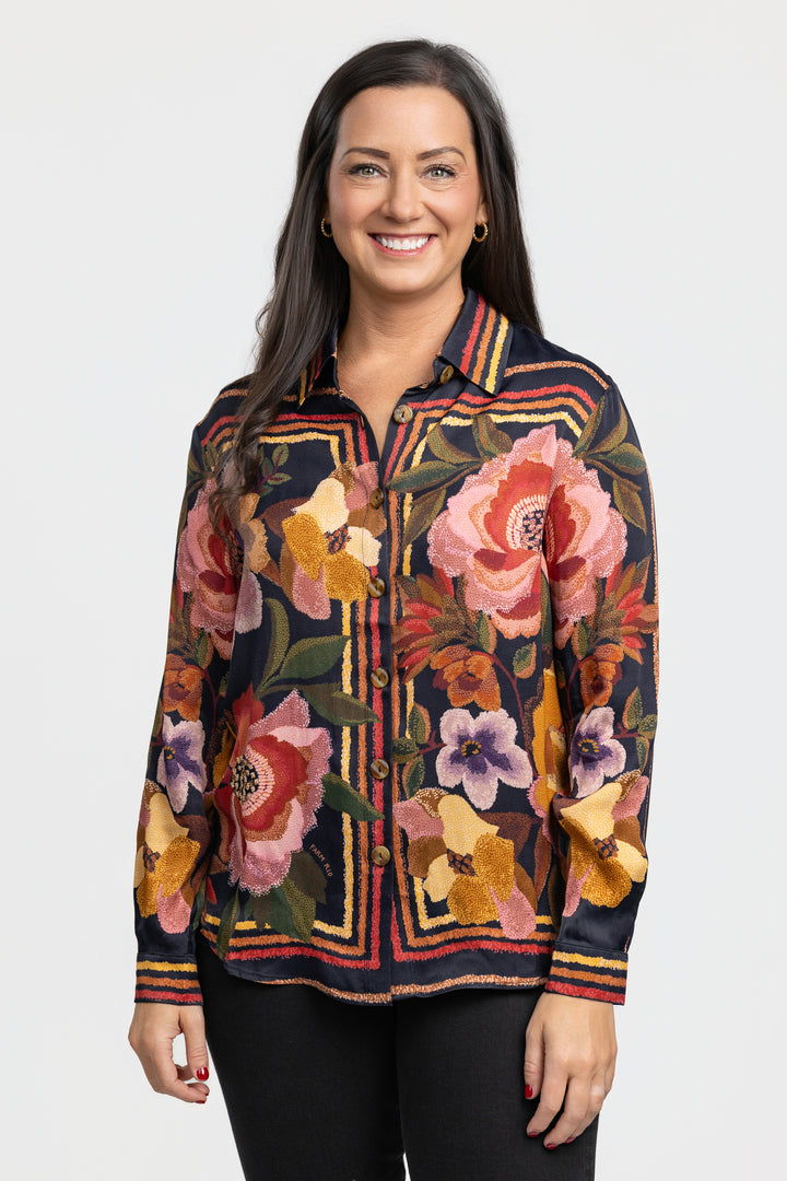 Black Chenille Flowers Shirt
