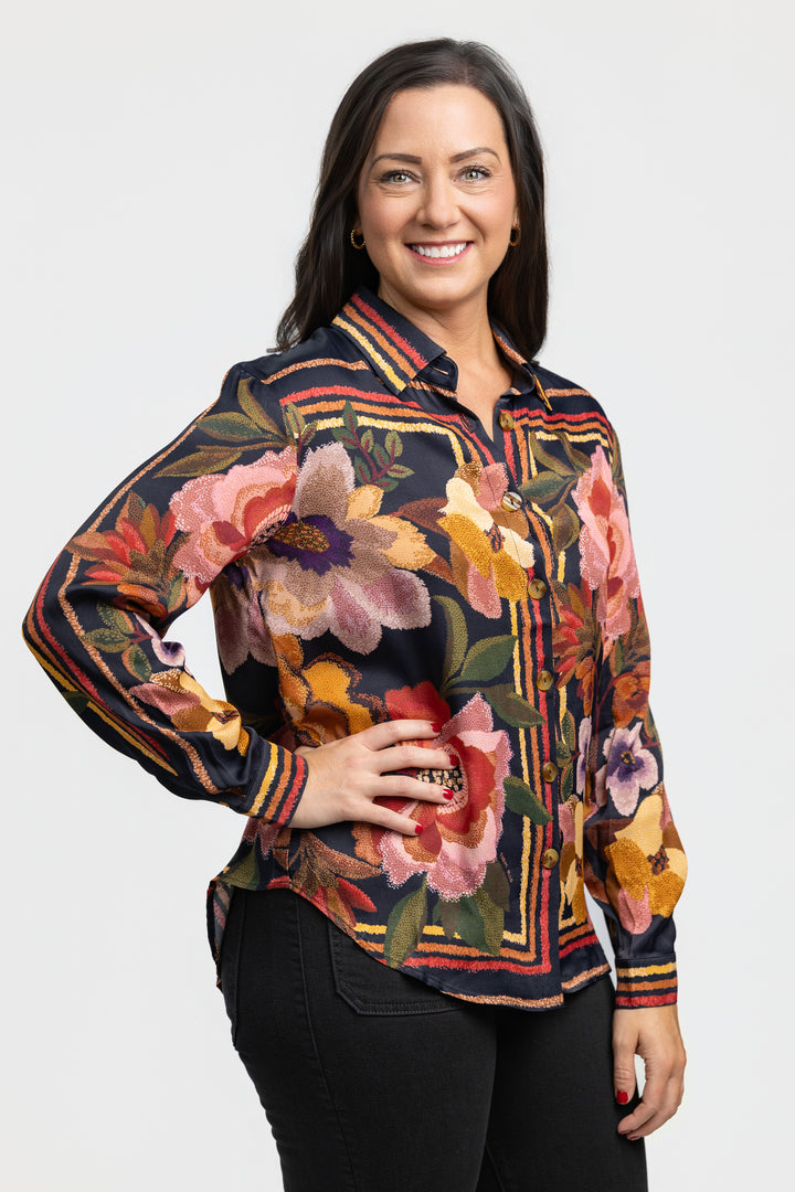 Black Chenille Flowers Shirt