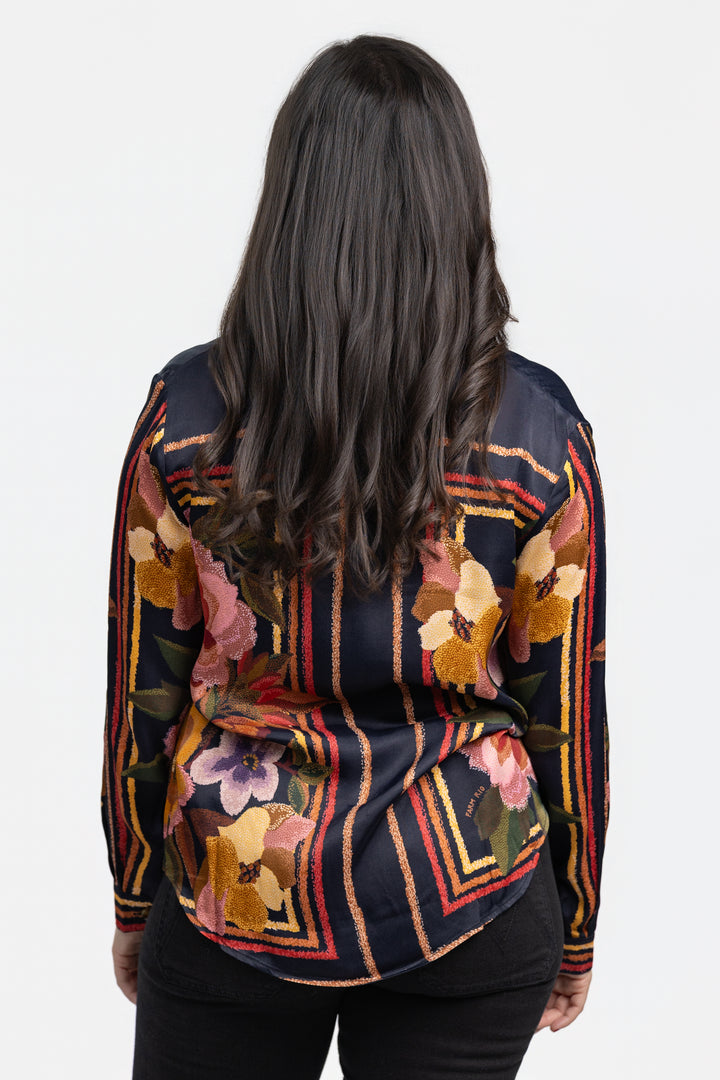 Black Chenille Flowers Shirt
