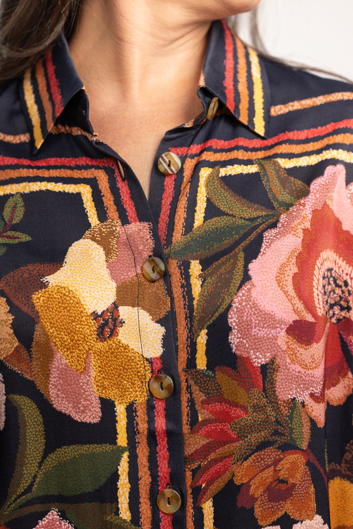 Black Chenille Flowers Shirt