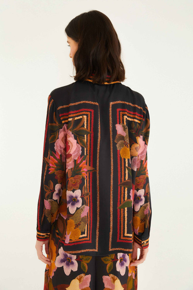 Black Chenille Flowers Shirt