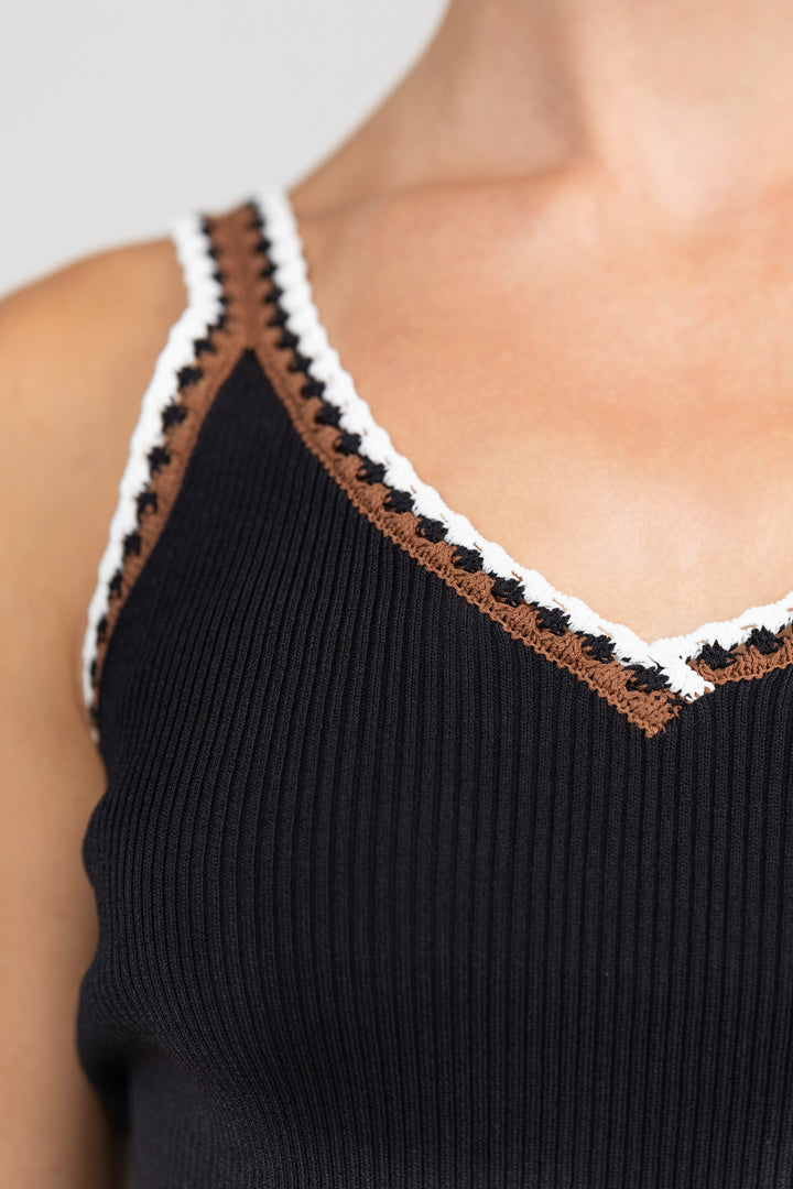 Black Contrast Crochet Charlize Top