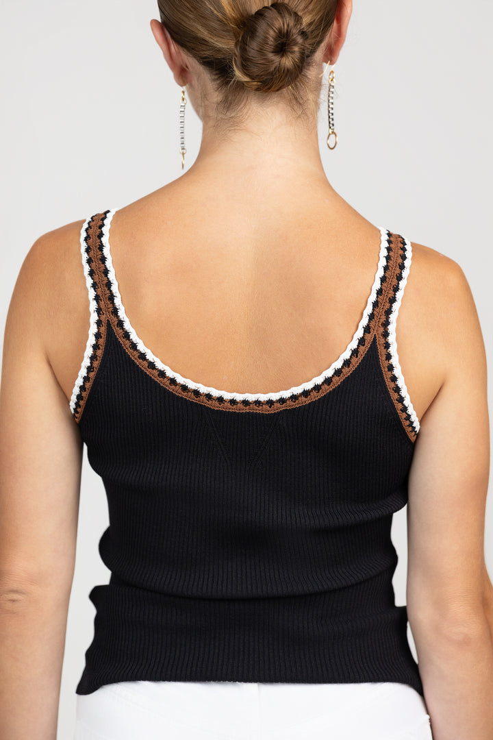 Black Contrast Crochet Charlize Top