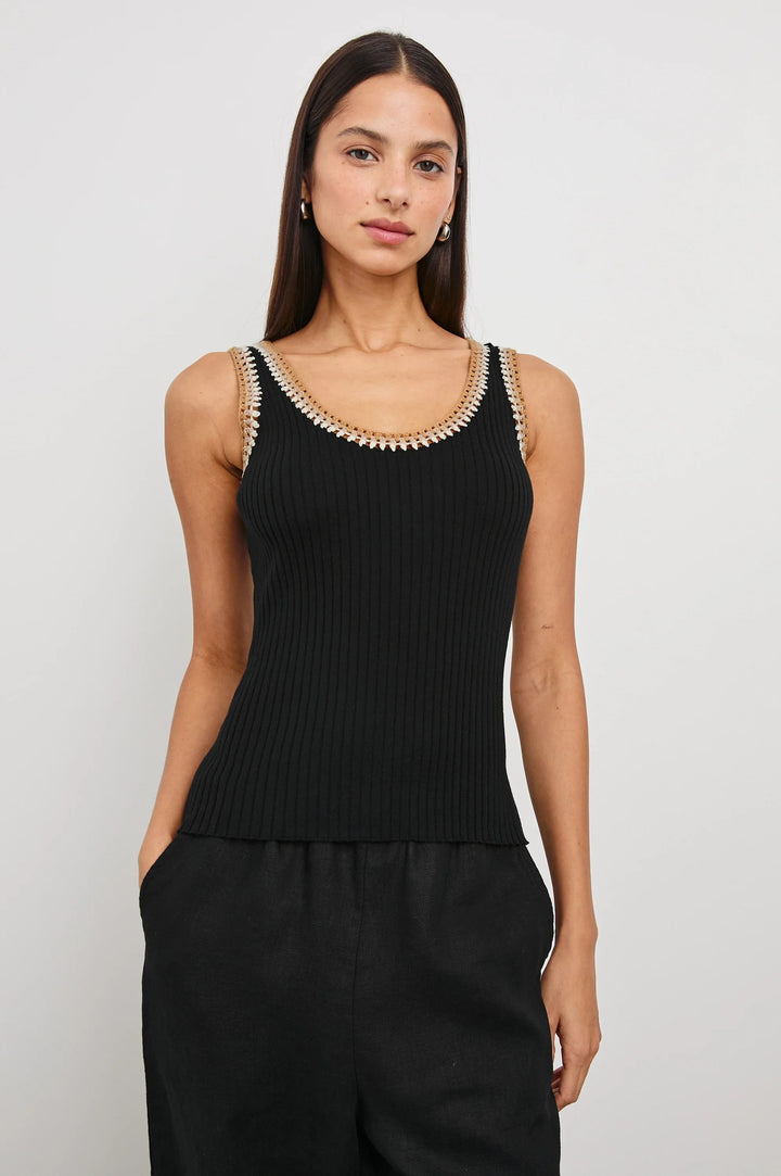 Black Dual Tone Crochet Trim Estrella Cami